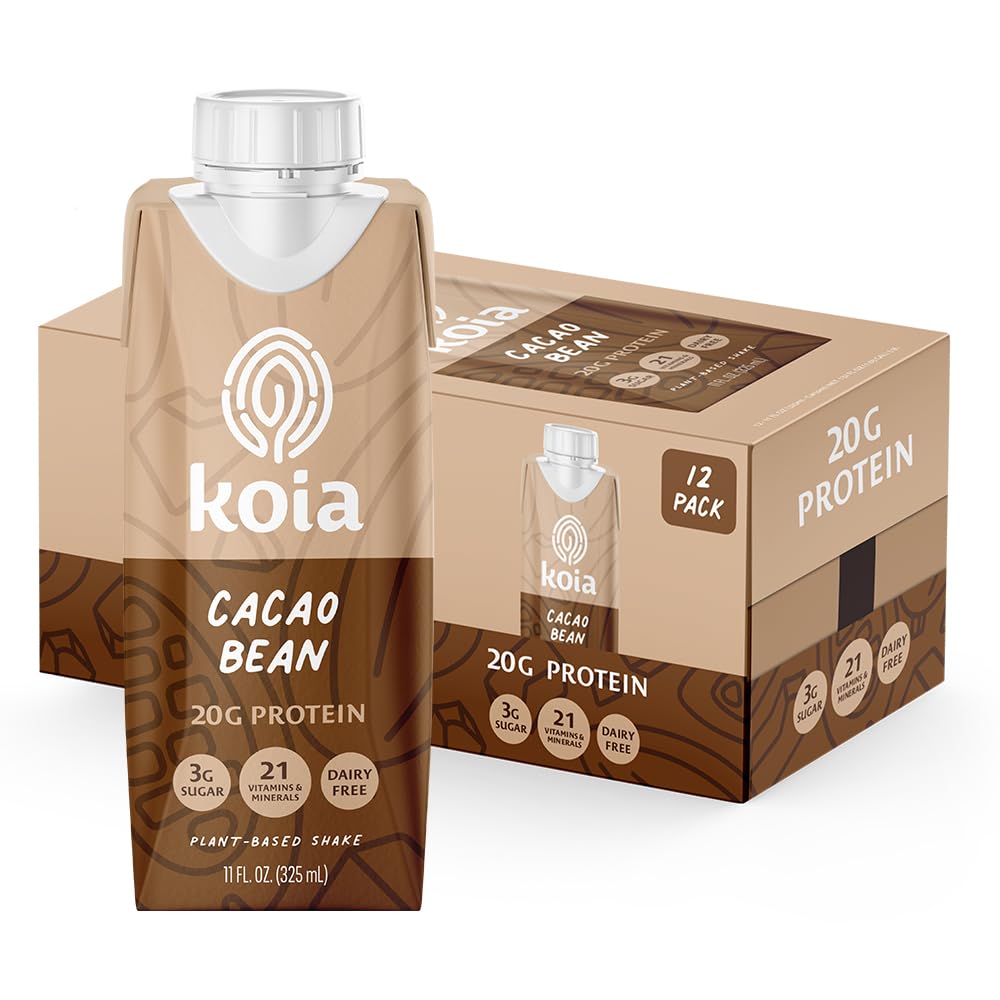 Koia Plant Based Protein Shake Cacao Bean 20g Protein Meal Replacement Drinks Dairy-Free Gluten-Free Non-GMO 11 Fl Oz Pa