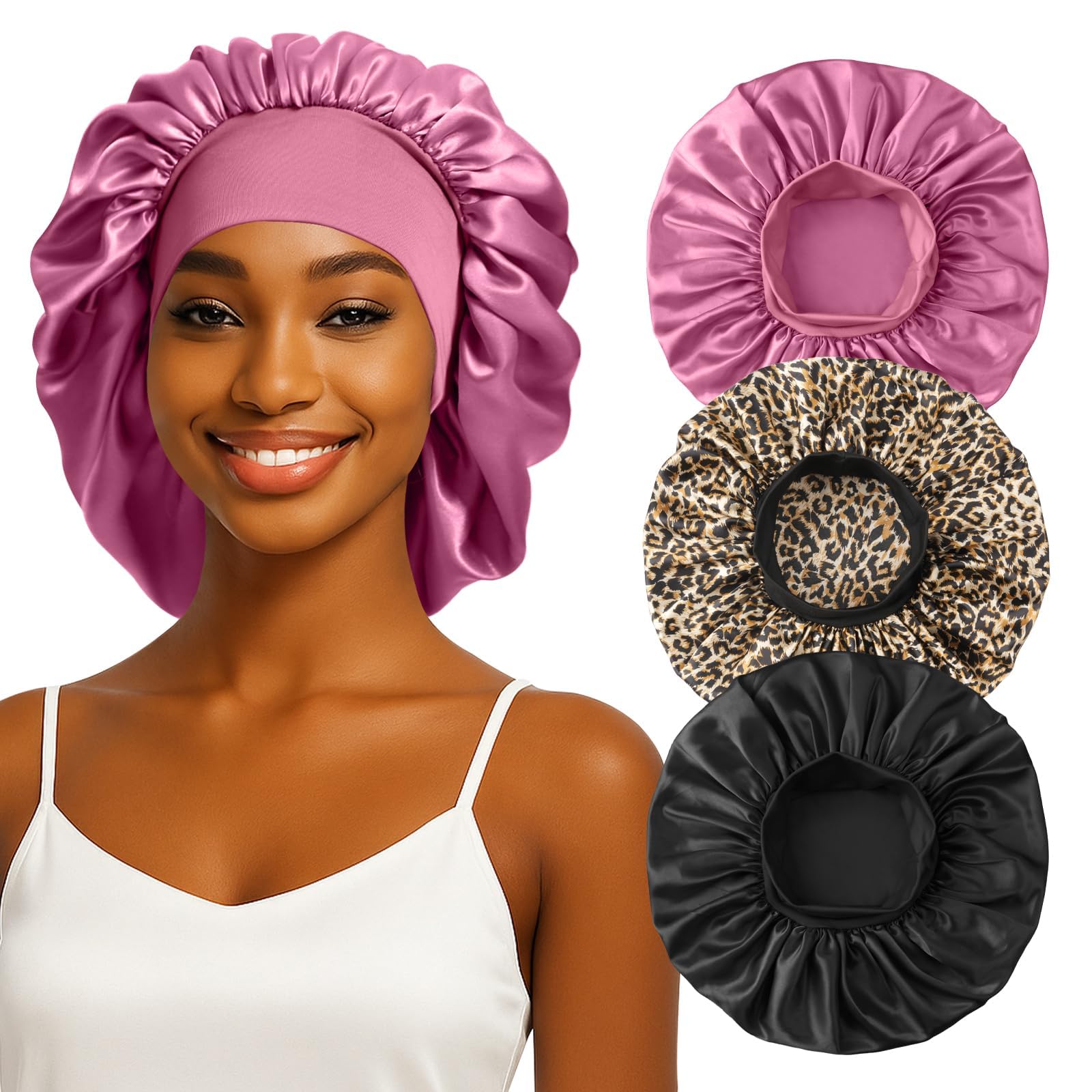 Women's 3PCS Silk Sleep Bonnet for Curly Hair and Frizz Control
| Large Satin Hair Caps with Elastic Band for Women's S