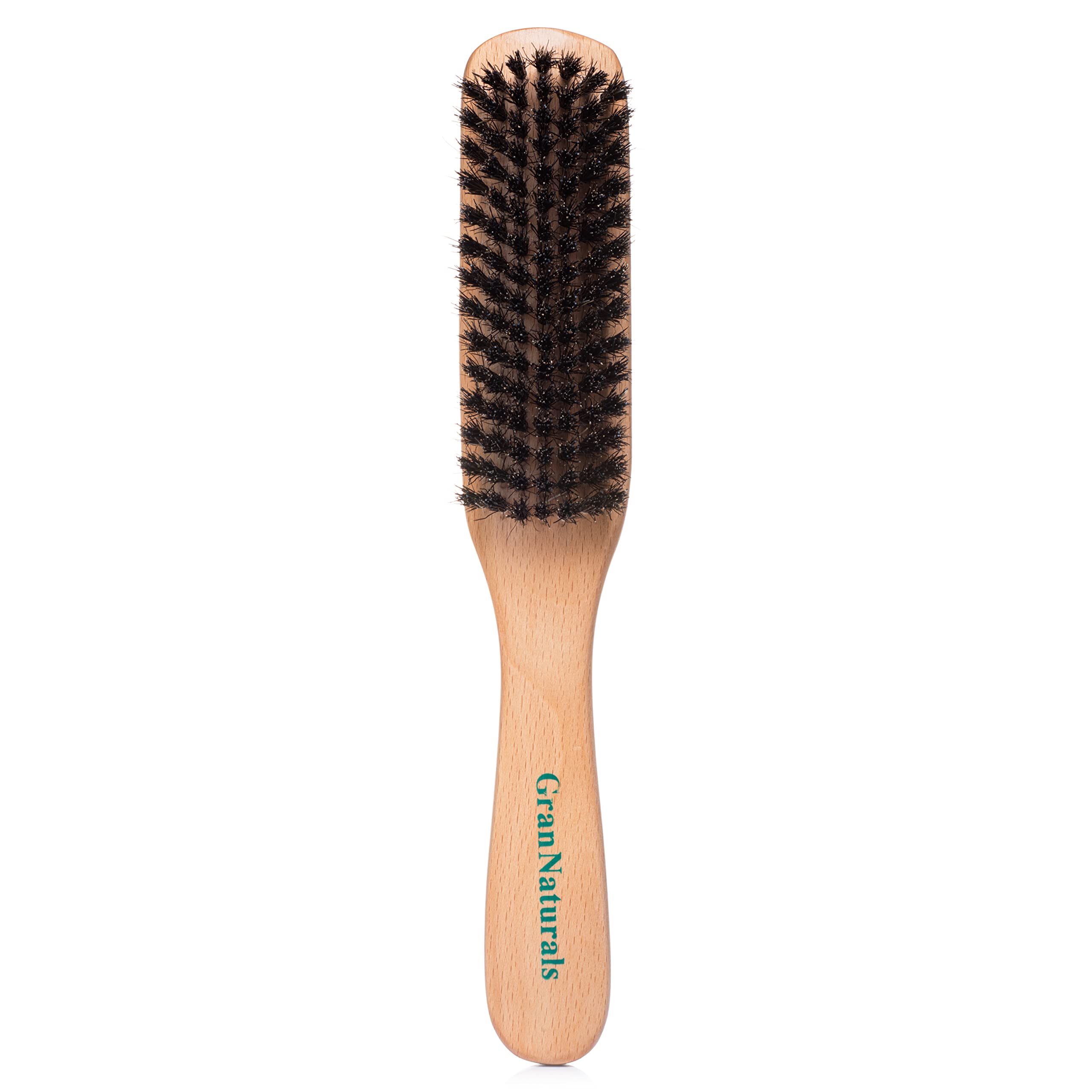 GranNaturals Soft/Medium Boar Bristle Slick Back Hair Brush for Women and Men - Styling, Smoothing & Frizz Control - Woo