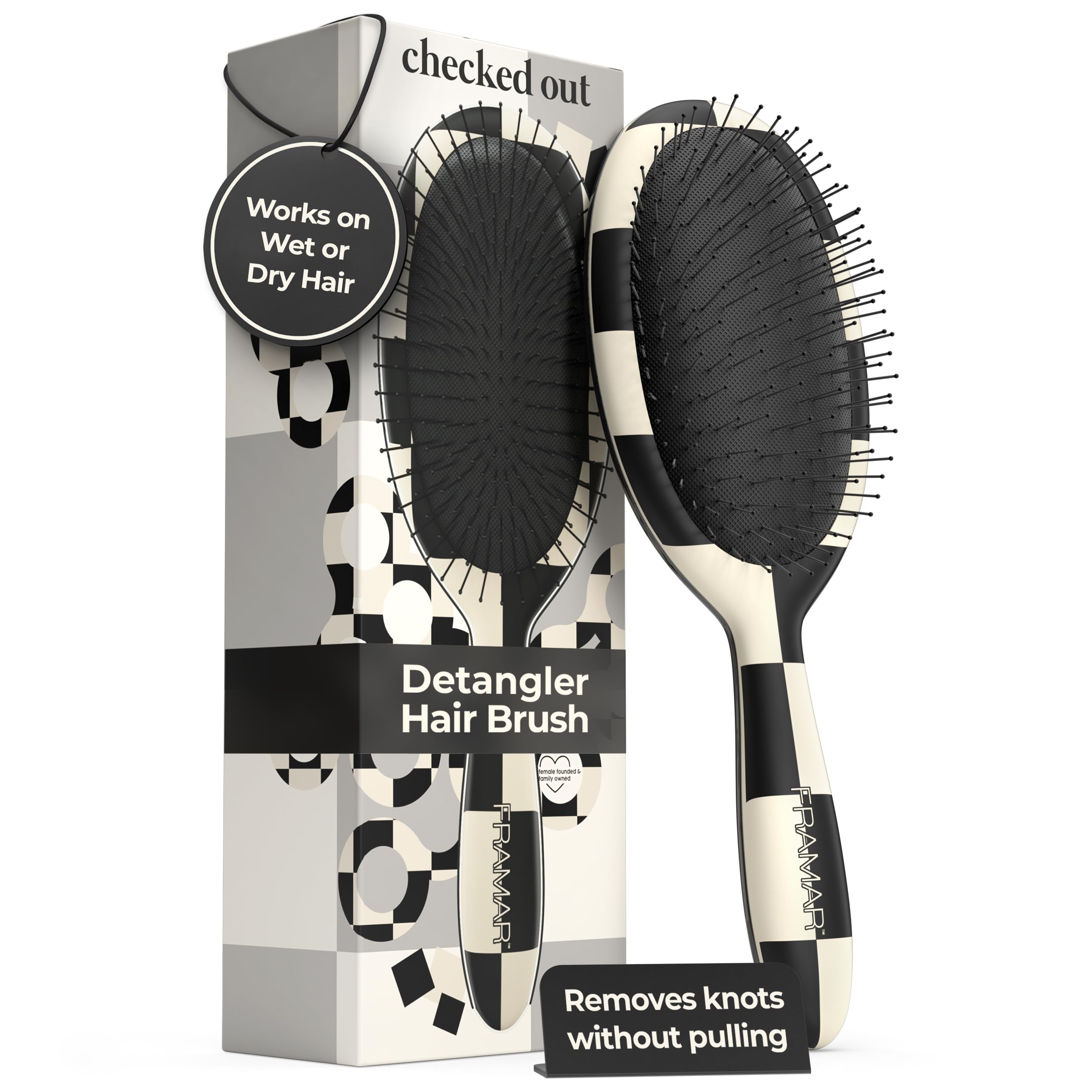 FRAMAR Wet Hair Brushes for Women - Black and White Checkered Hair Detangler
| FRAMAR Women's Hair Brush - Wet Hair Det