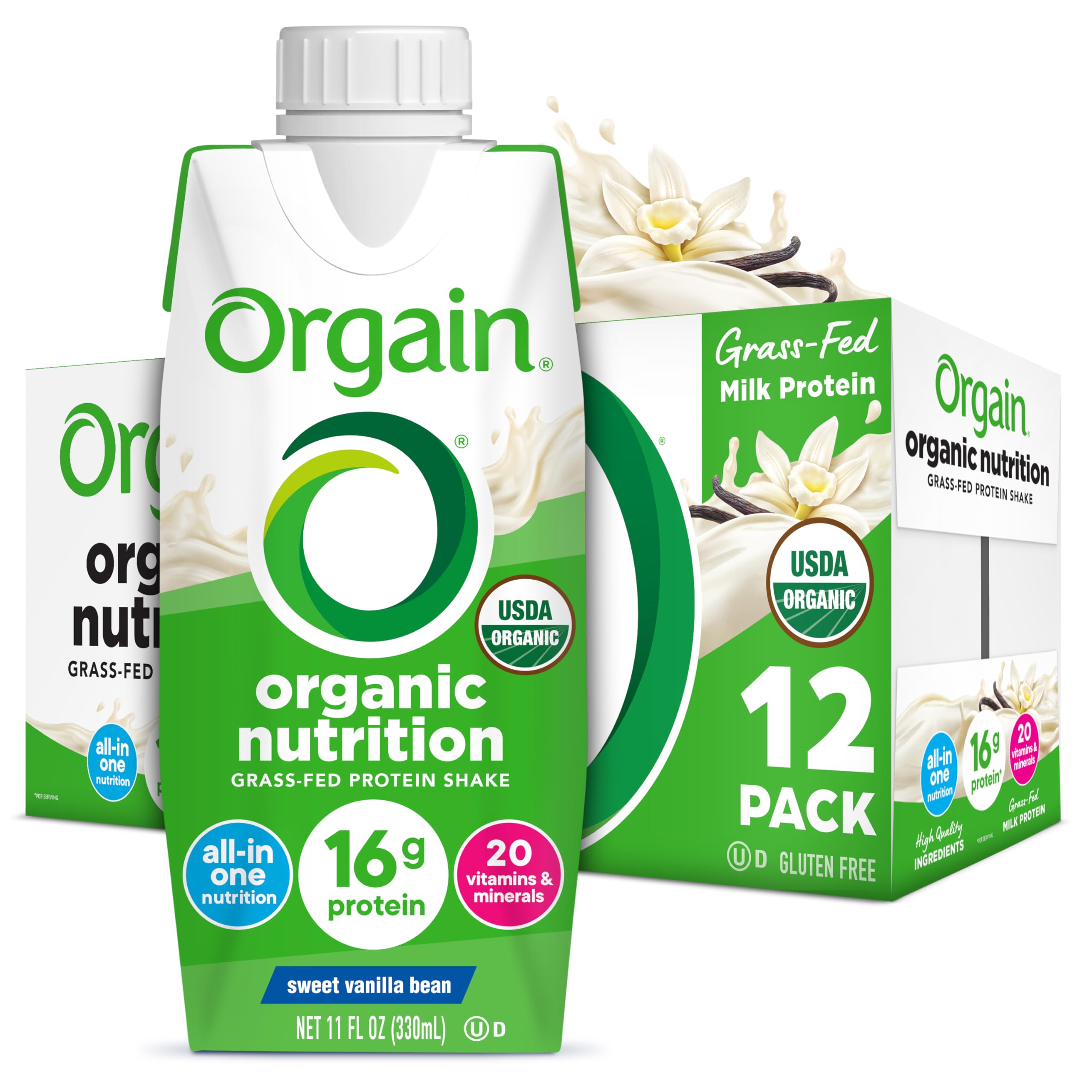 Orgain Organic Nutritional Protein Shake - USDA Organic, 16g Grass Fed Whey Protein, 20 Vitamins & Minerals, Gluten Fre